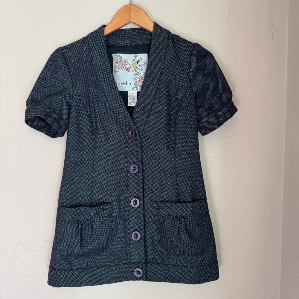 Tabitha Anthropologie Women's Blue Black Wool Blend Short Sleeve Blazer Jacket‎ - Picture 13 of 13
